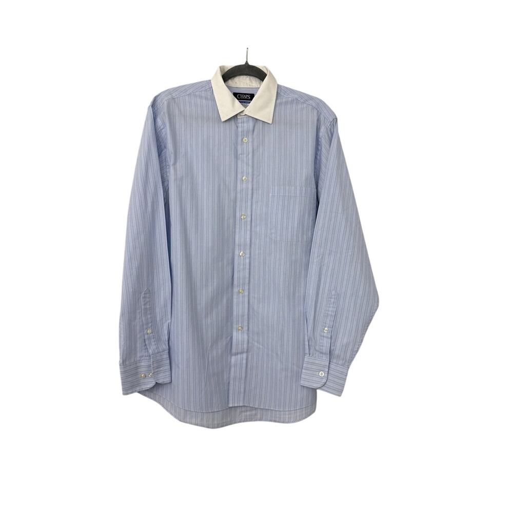 CHAPS Blue White Stripe Casual Button Down Dress Shirt Size Youth 16